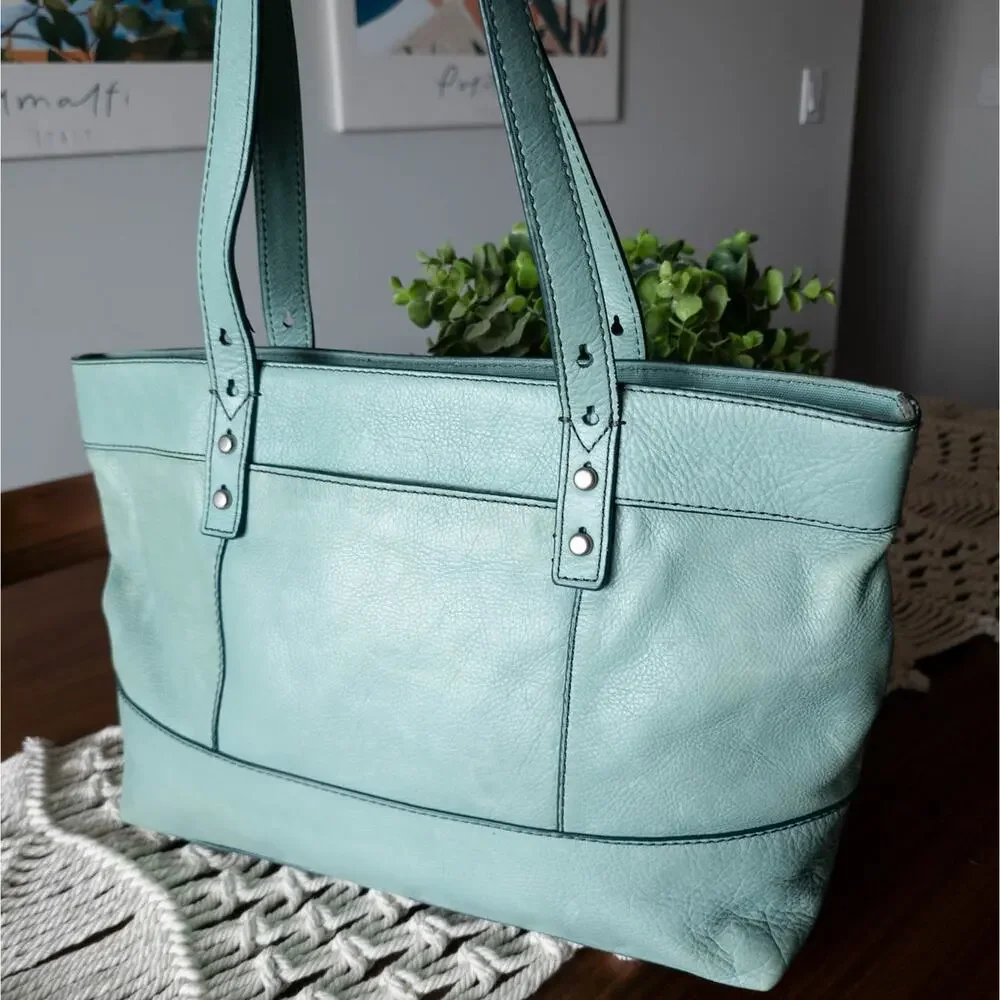 FOSSIL Hunter Teal Green Leather Tote Bag - Picture 5 of 11